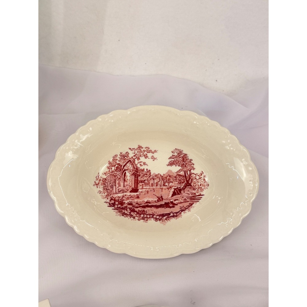 Taylor, Smith & Taylor (TS&T) "English Abbey" Red transferware ironstone dish